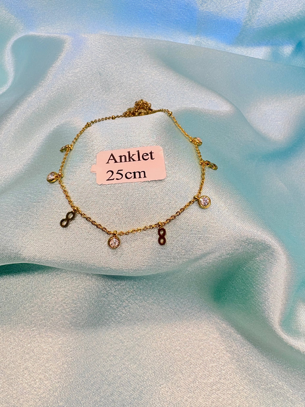 Stainless Steel Golden Charms Zirconia Anklet