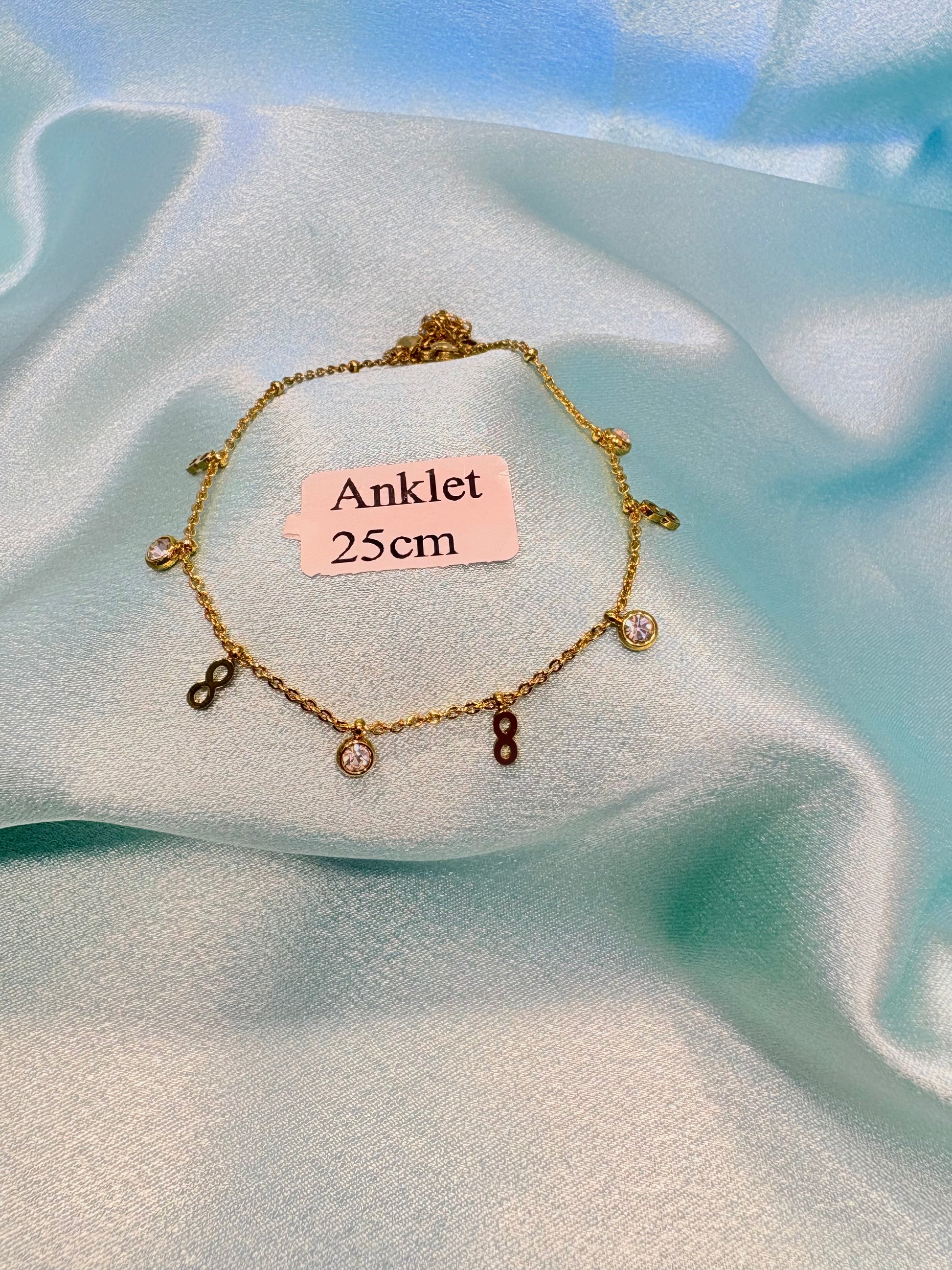 Stainless Steel Golden Charms Zirconia Anklet