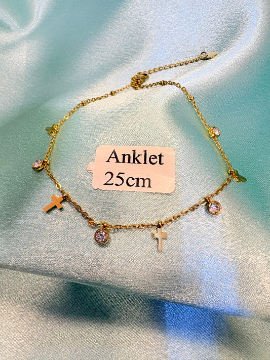 Stainless Steel Golden Charms Zirconia Anklet