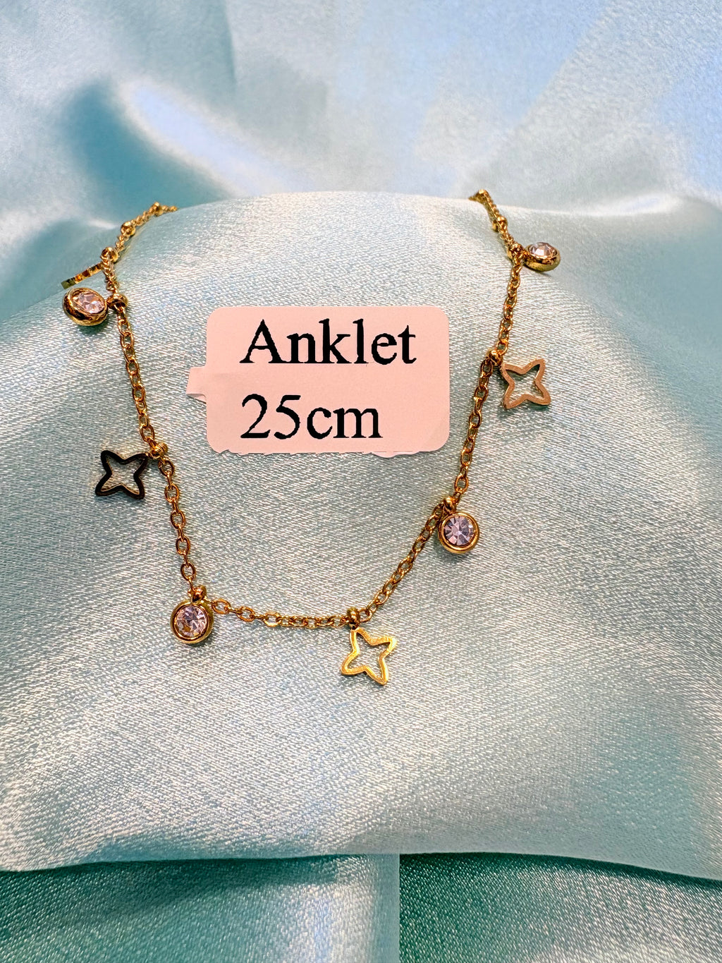 Stainless Steel Golden Charms Zirconia Anklet