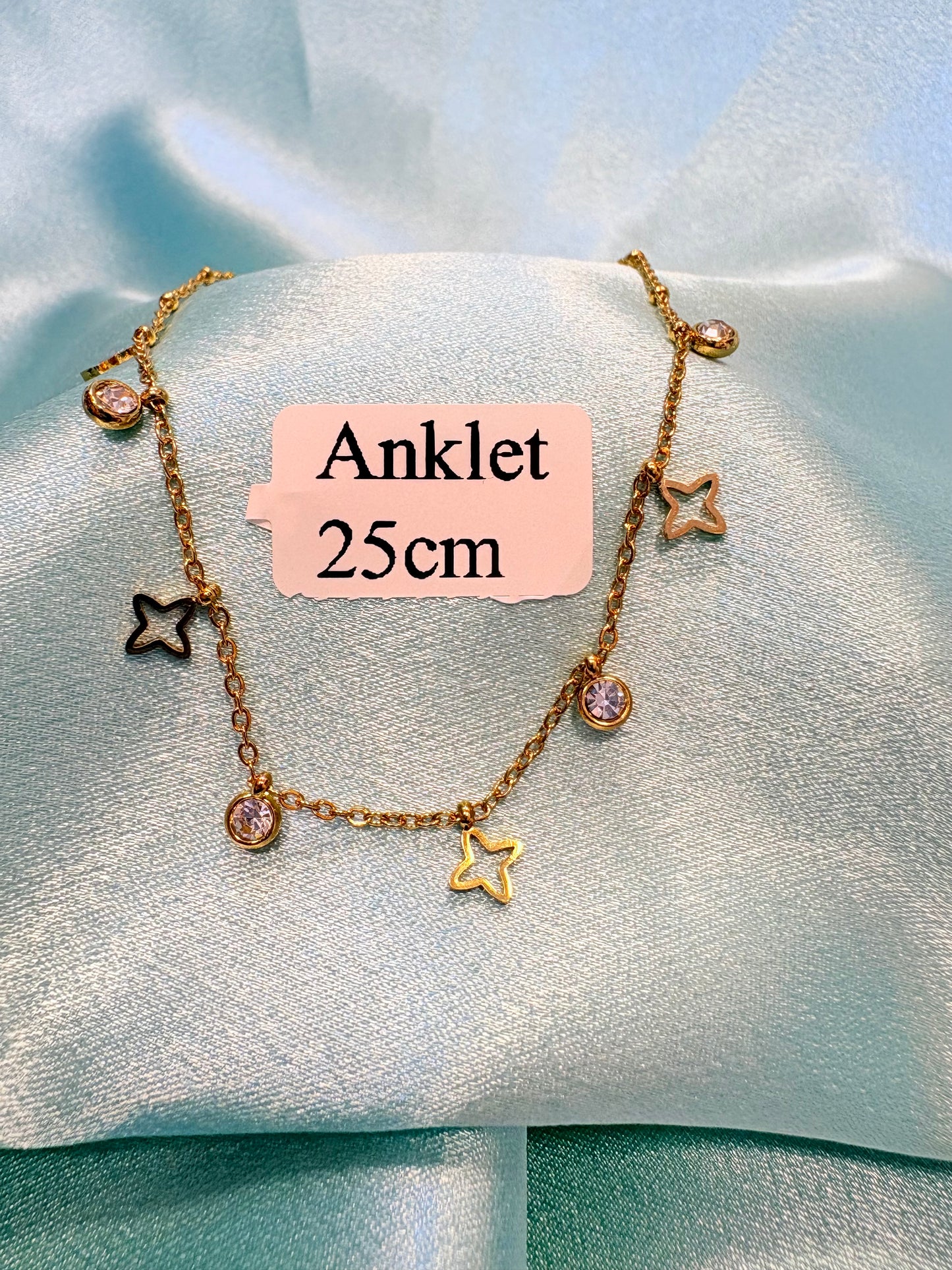 Stainless Steel Golden Charms Zirconia Anklet