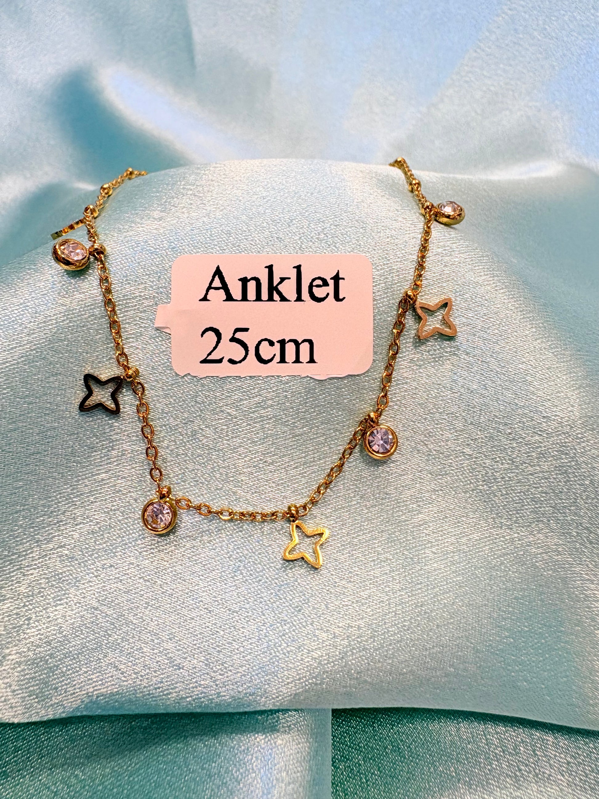 Stainless Steel Golden Charms Zirconia Anklet