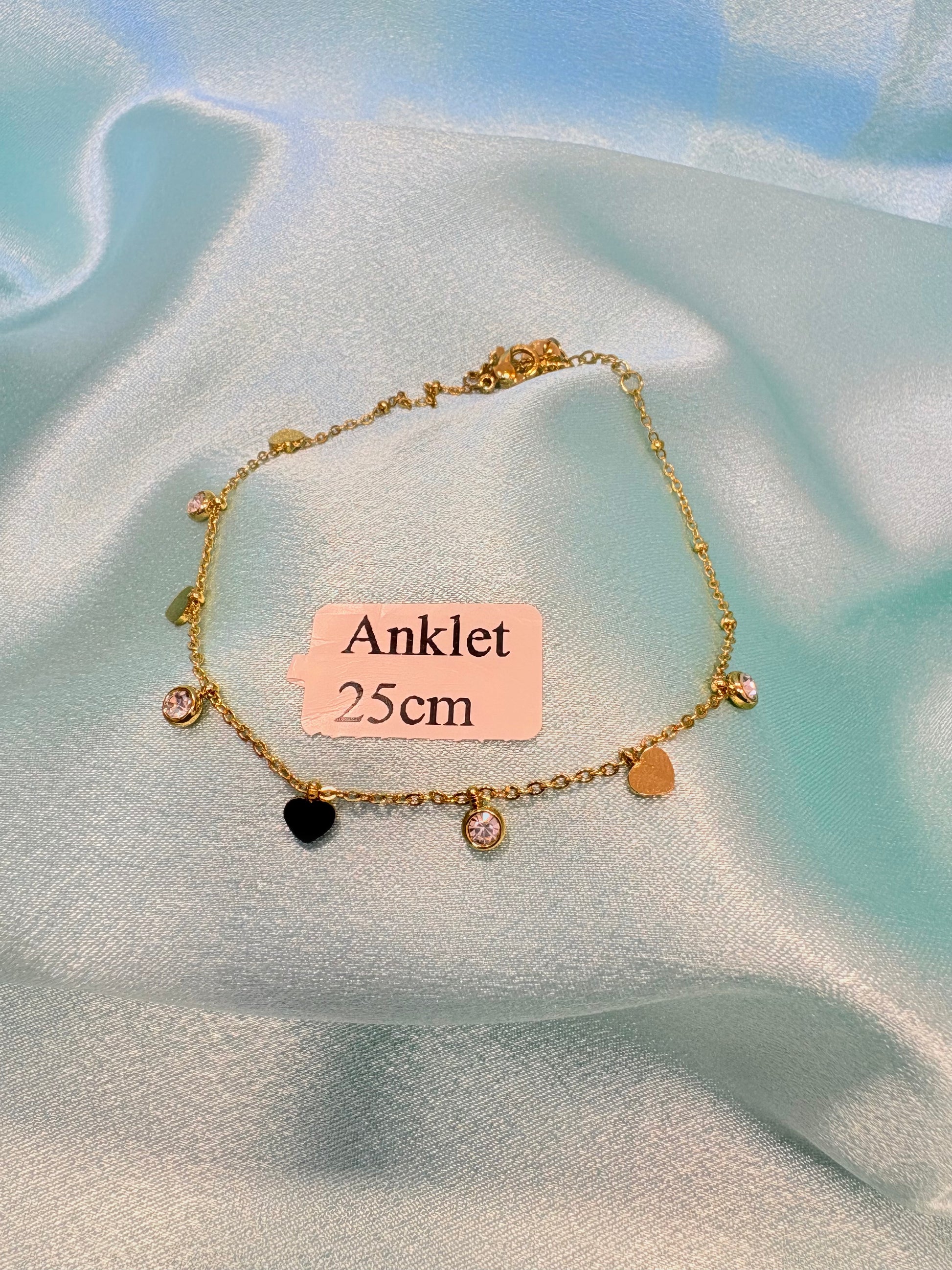 Stainless Steel Golden Charms Zirconia Anklet