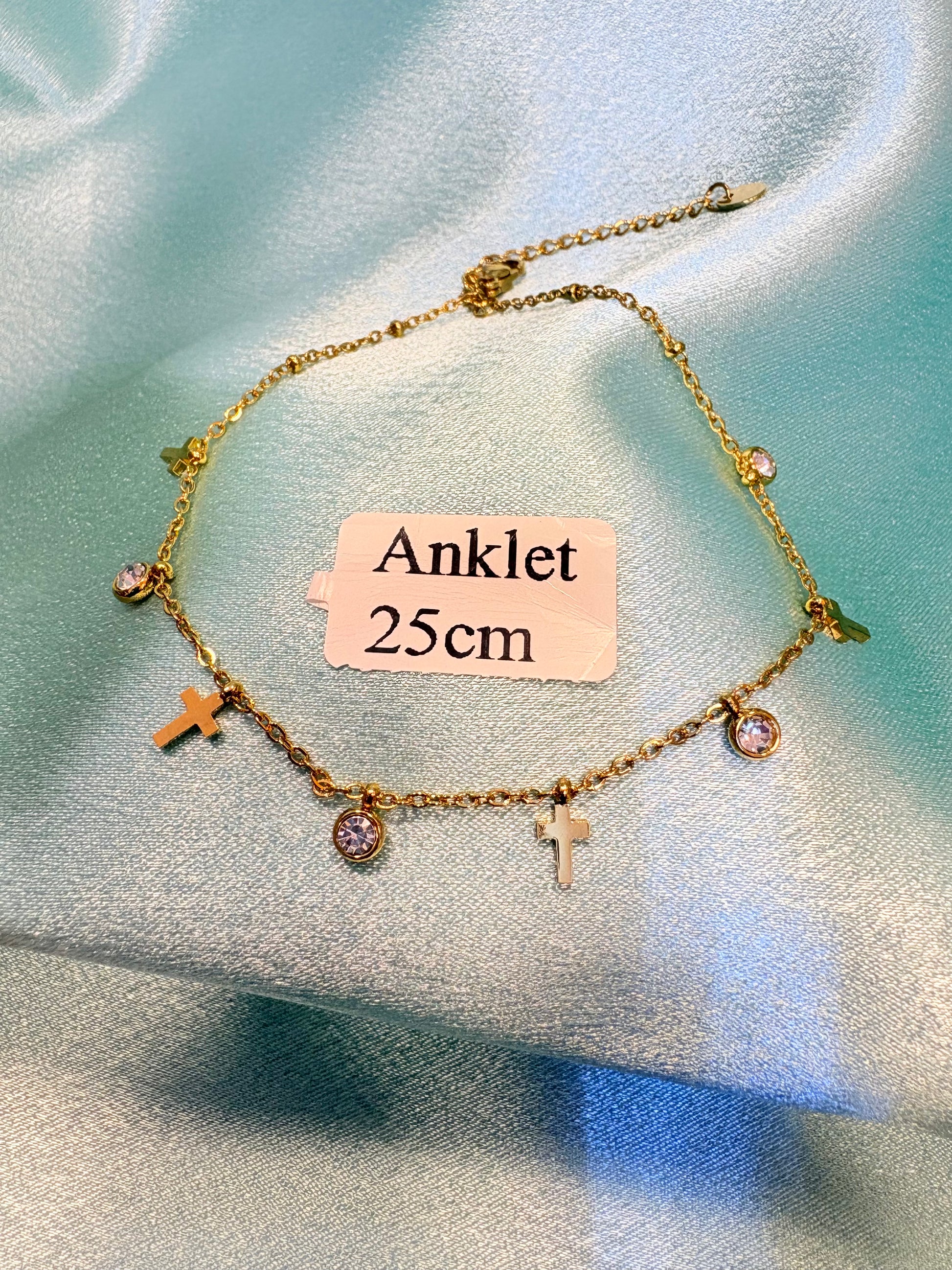 Stainless Steel Golden Charms Zirconia Anklet