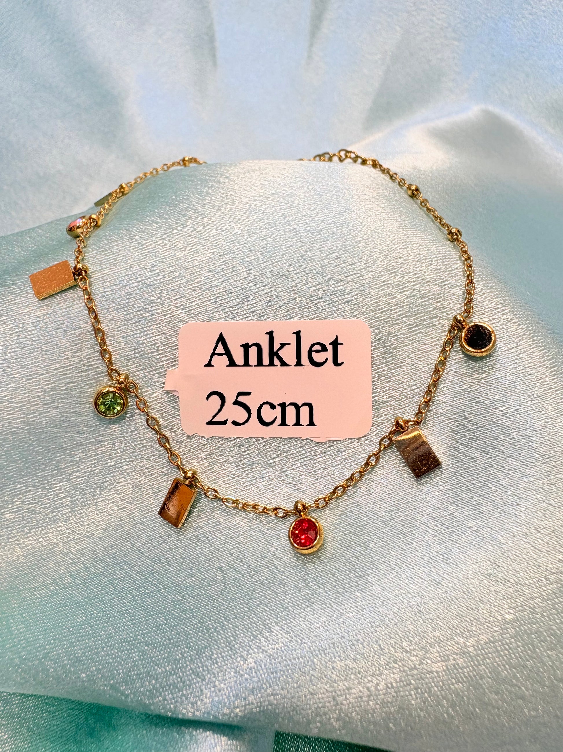 Stainless Steel Golden Charms Zirconia Anklet