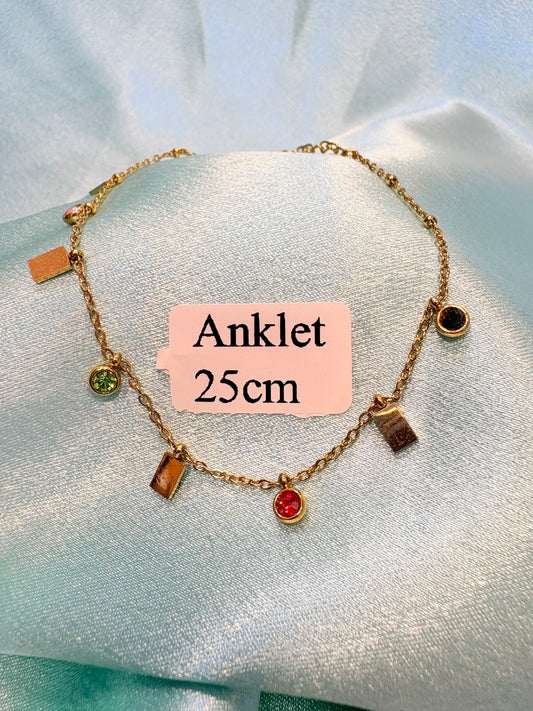 Stainless Steel Golden Charms Zirconia Anklet
