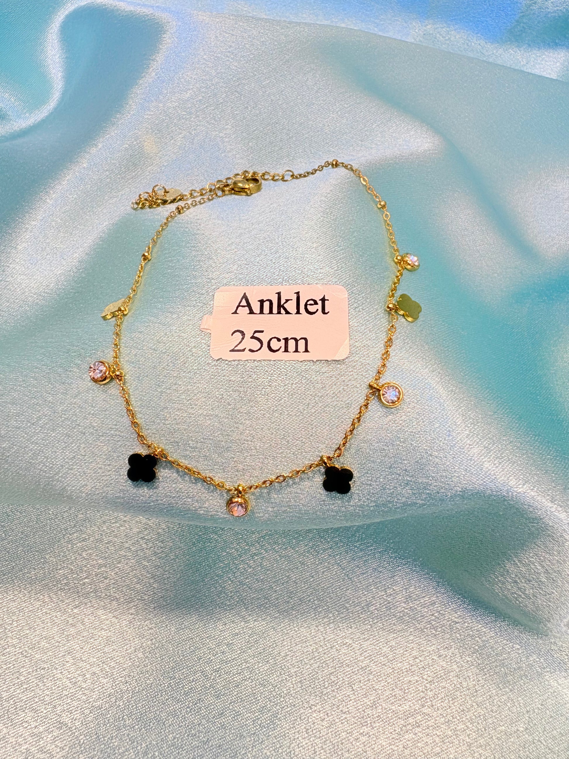 Stainless Steel Golden Charms Zirconia Anklet