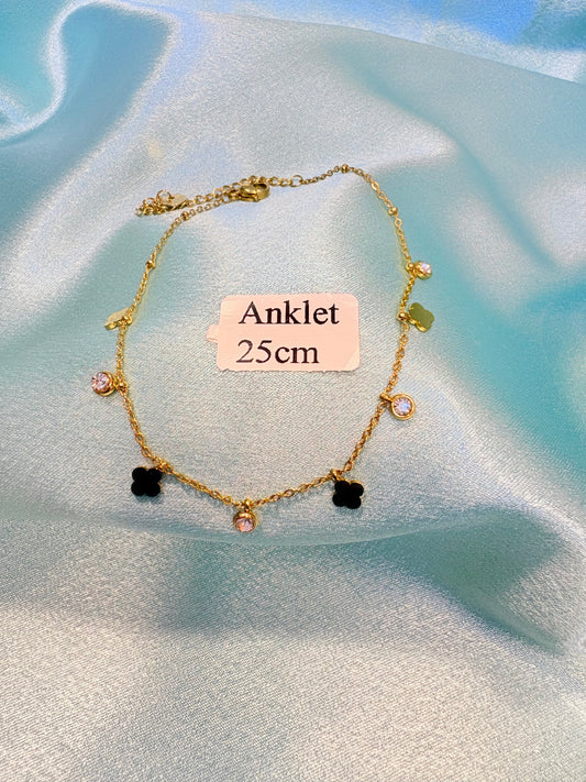 Stainless Steel Golden Charms Zirconia Anklet