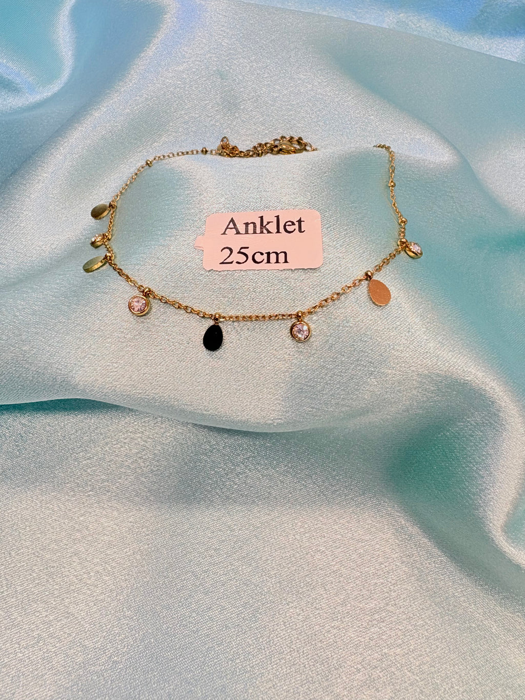Stainless Steel Golden Charms Zirconia Anklet