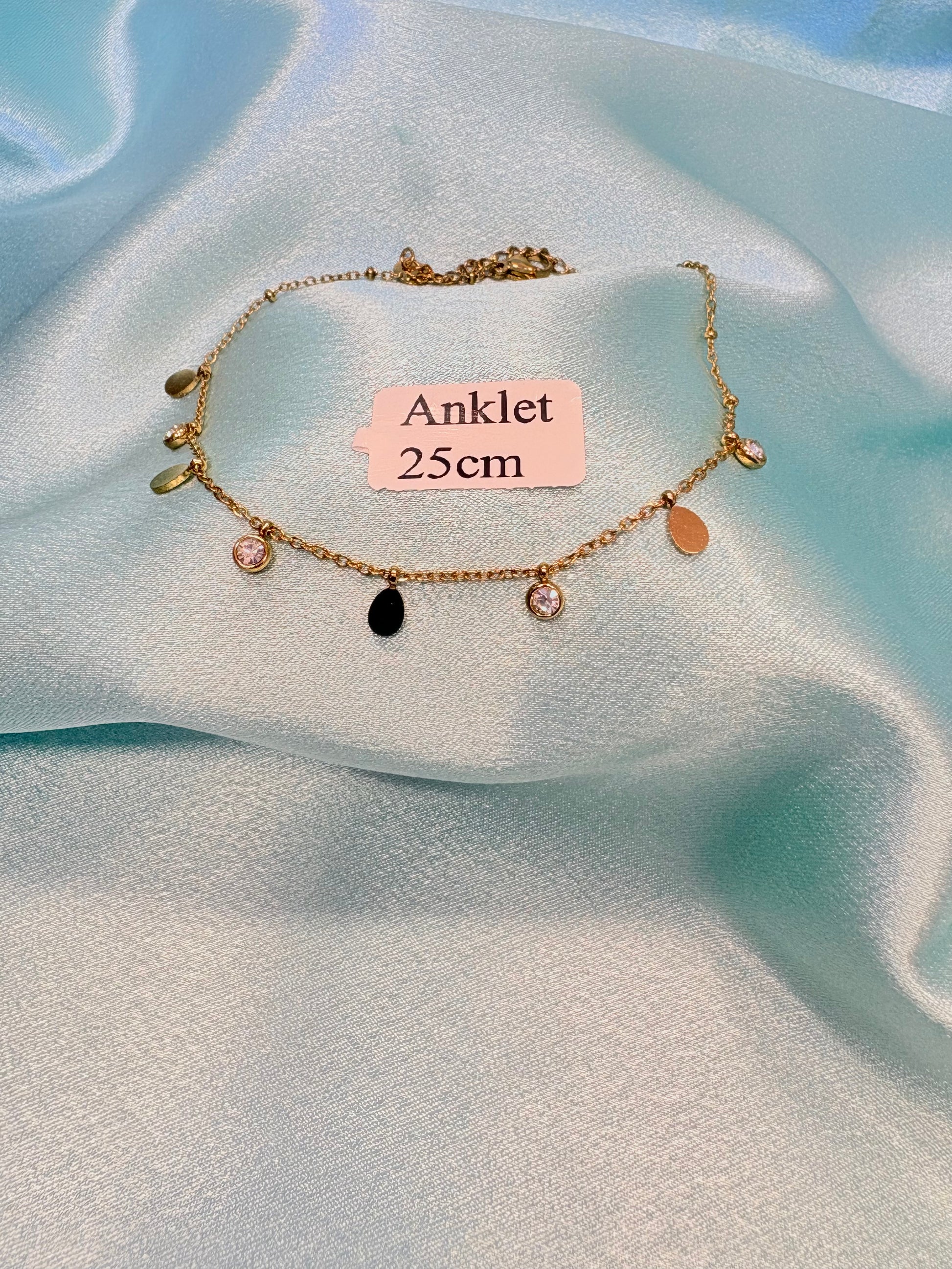 Stainless Steel Golden Charms Zirconia Anklet