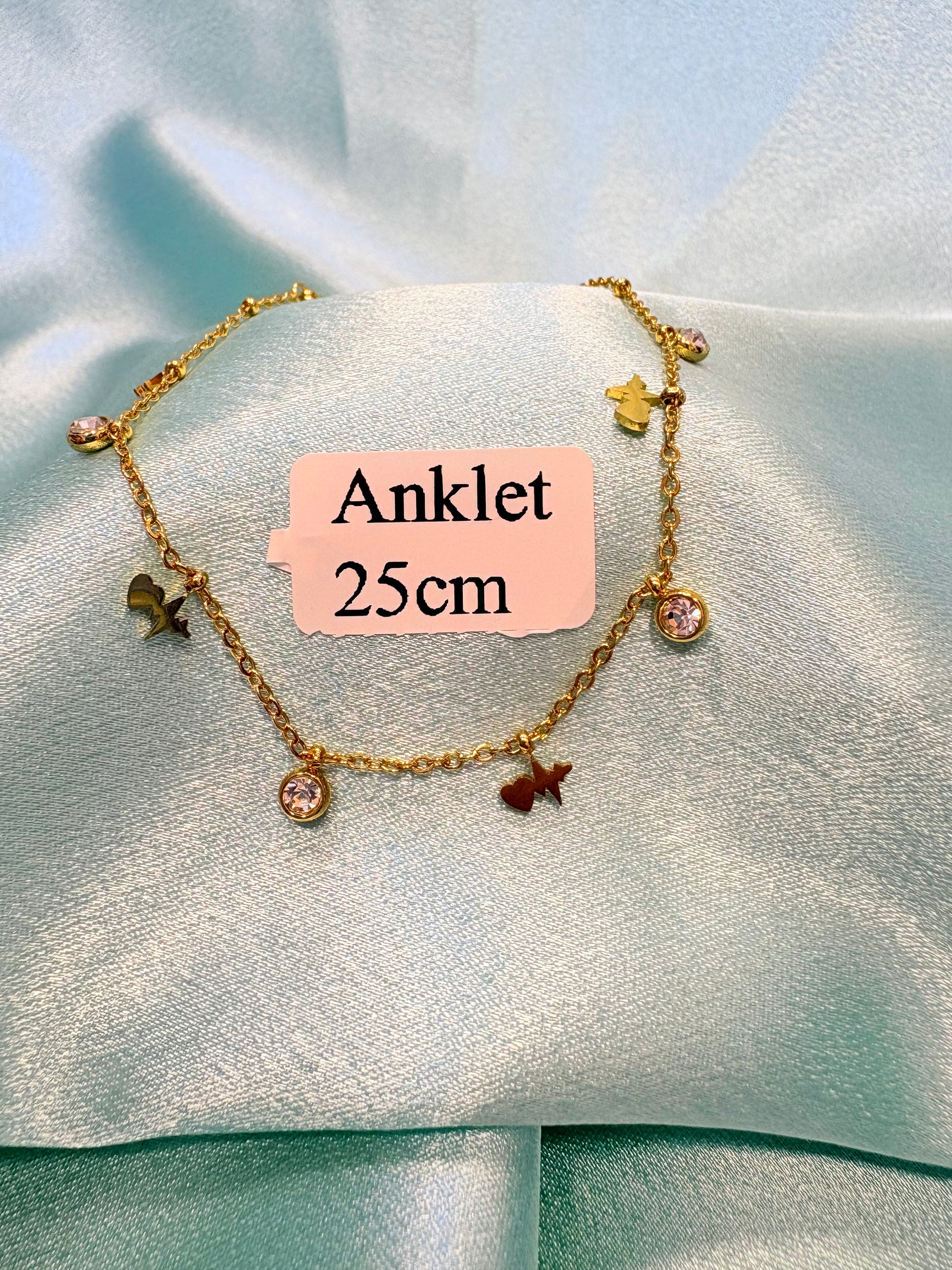 Stainless Steel Golden Charms Zirconia Anklet