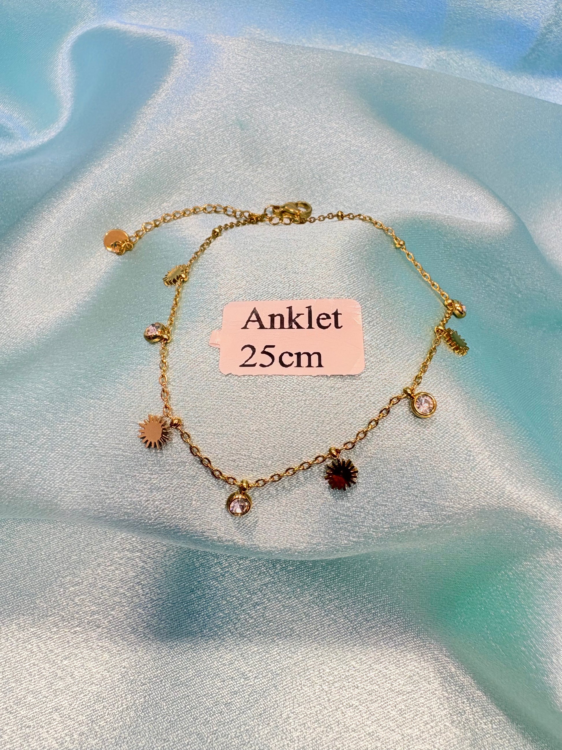 Stainless Steel Golden Charms Zirconia Anklet