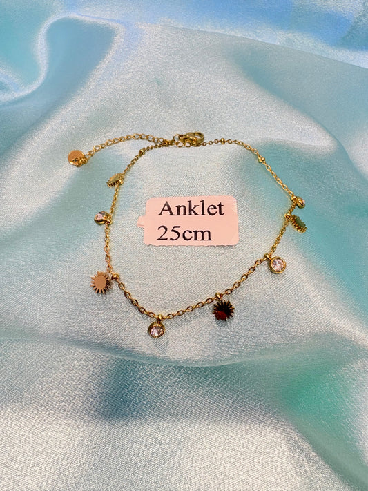 Stainless Steel Golden Charms Zirconia Anklet