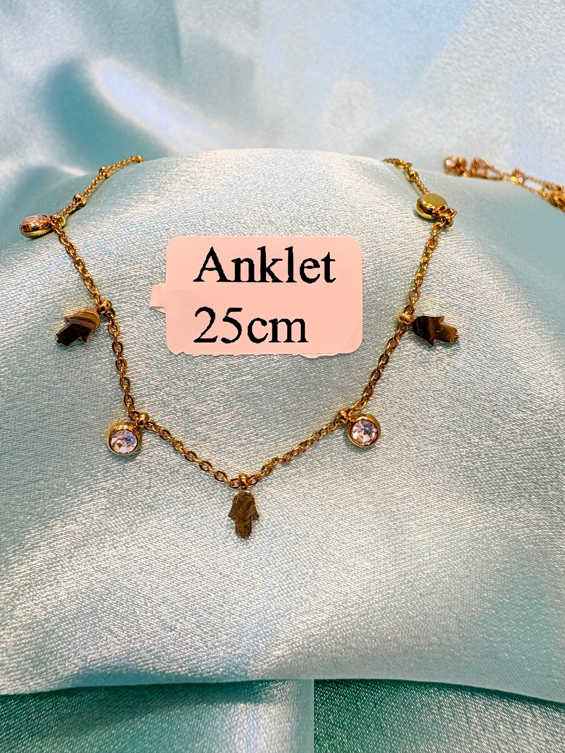 Stainless Steel Golden Charms Zirconia Anklet