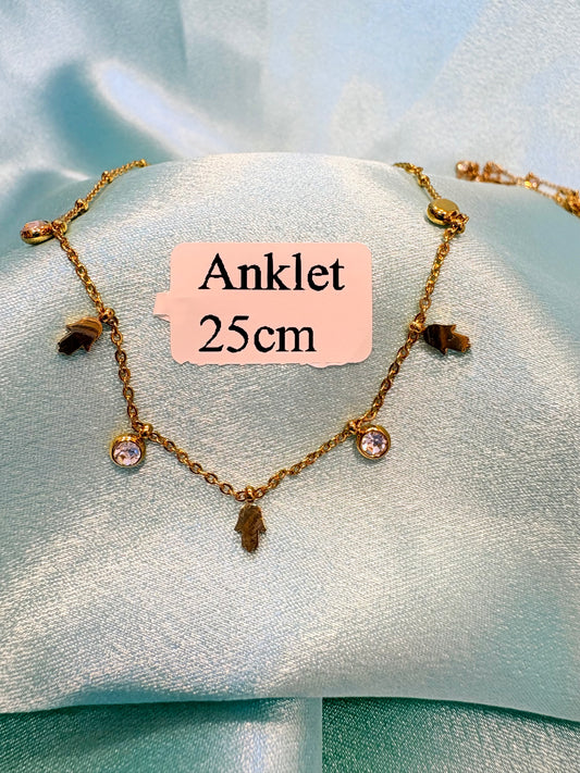 Stainless Steel Golden Charms Zirconia Anklet