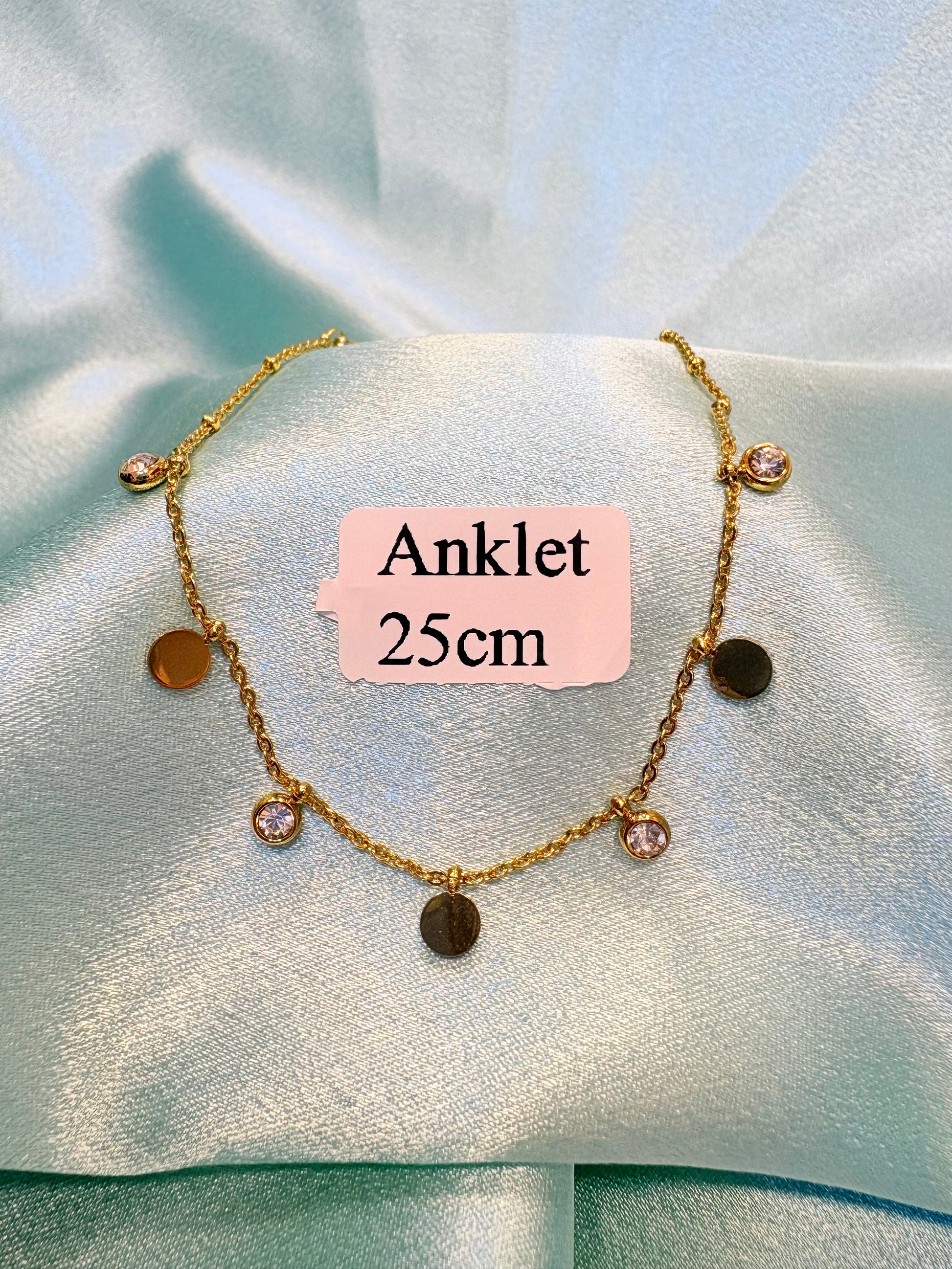 Stainless Steel Golden Charms Zirconia Anklet